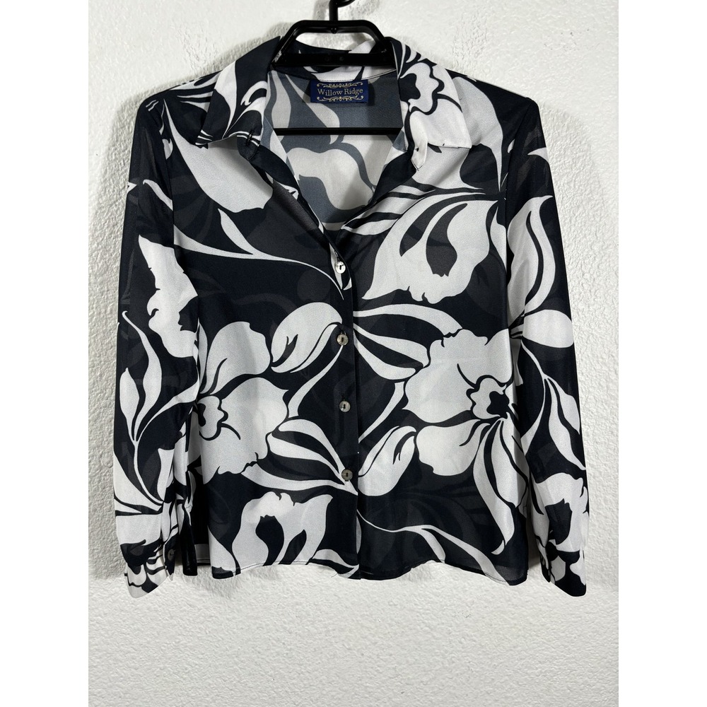 Willow Ridge Blouse Womens Petite Medium Sheer Floral Button Up Shirt Top